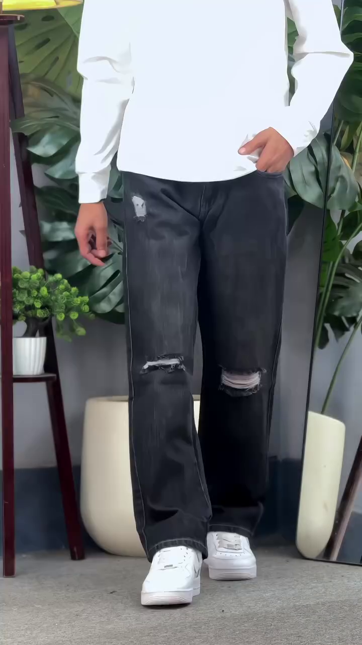 Men’s Loose Fit Mid-Rise Dark Grey Jeans — Relaxed Comfort with Everyday Style