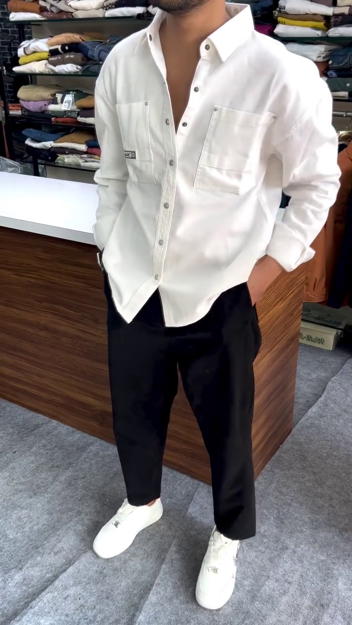 Orange Cotton Oversized Shirt with Dual Front Pockets — Bold Comfort, Everyday Ease