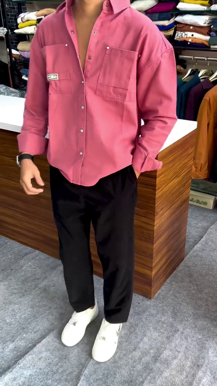 Orange Cotton Oversized Shirt with Dual Front Pockets — Bold Comfort, Everyday Ease