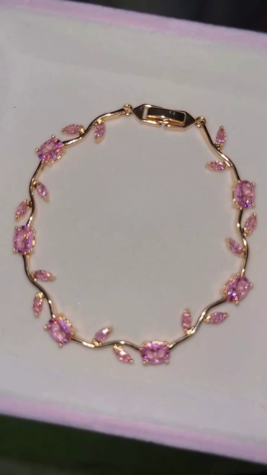 Gold-Plated Tulip Bracelet with Pink & Violet Stones — Floral Elegance in Every Detail