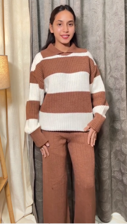 Women’s Chunky Knit Striped Sweater — Cozy Oversized Pullover for All Seasons