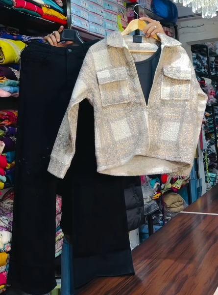 Plaid Zip-Up Shacket & Black Wide-Leg Trousers — Chic Casual Meets Effortless Comfort