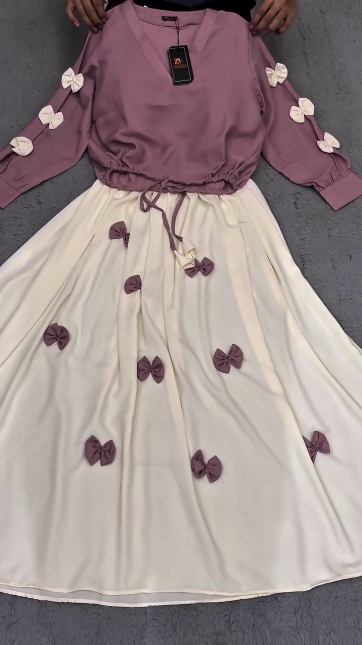 Women’s Stylish Georgette Gown in White & Mauve — Graceful Elegance for Every Occasion