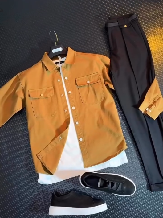 Smart Casual Done Right: Blue Shirt Layered Look for Men 💙⚫🤍