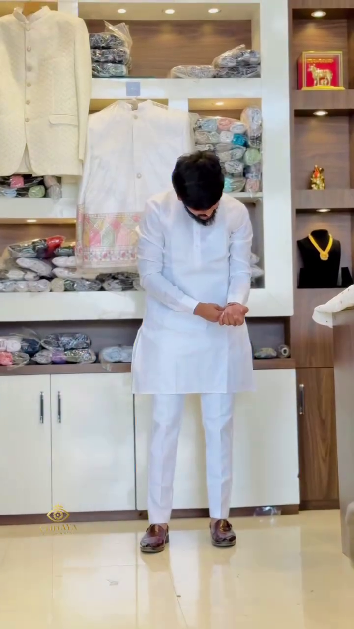 White Kurta Pajama Set with Decorative Jacket — Traditional Elegance with Modern Flair