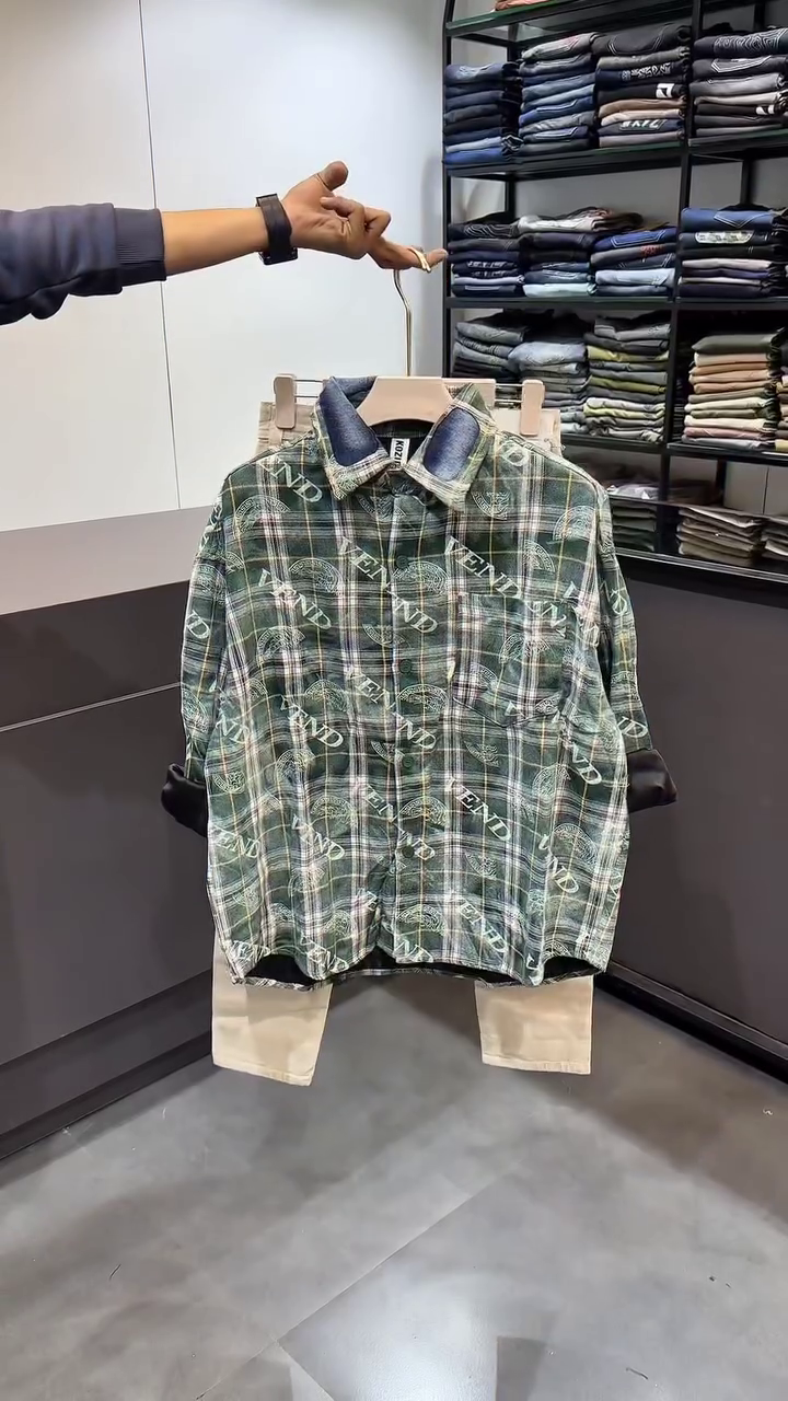 Men’s Blue & White Ombre Denim Shirt with Texted Chest Pockets & Jeans — Casual Streetwear Vibes