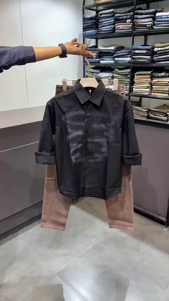 Men’s Blue & White Ombre Denim Shirt with Texted Chest Pockets & Jeans — Casual Streetwear Vibes