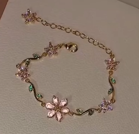 YouBella Rose Gold-Plated Floral Charm Bracelet with Sparkling Crystals – Elegant and Timeless