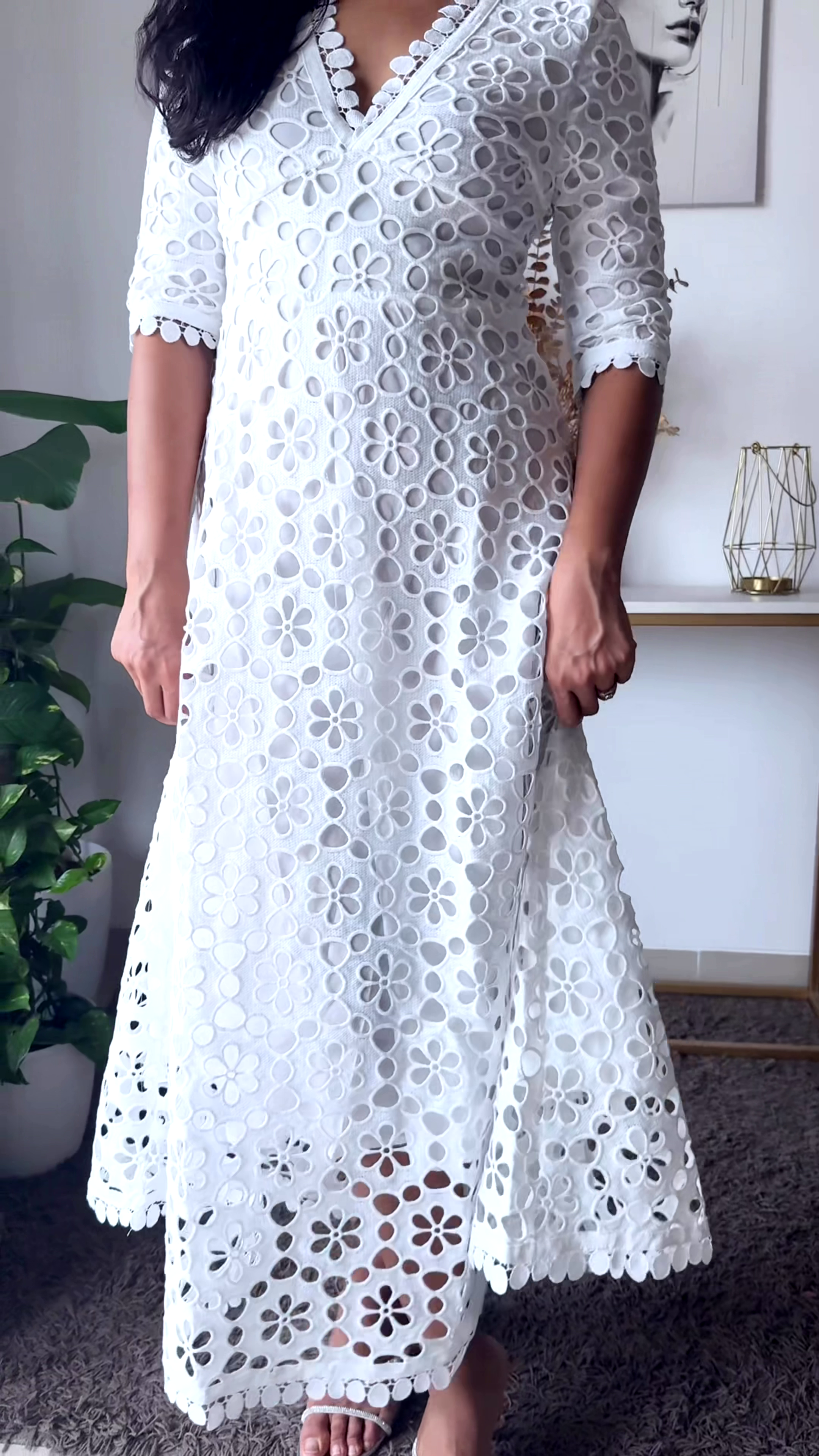 Elegant White Floral Lace Midi Dress – Timeless Style for Every Occasion