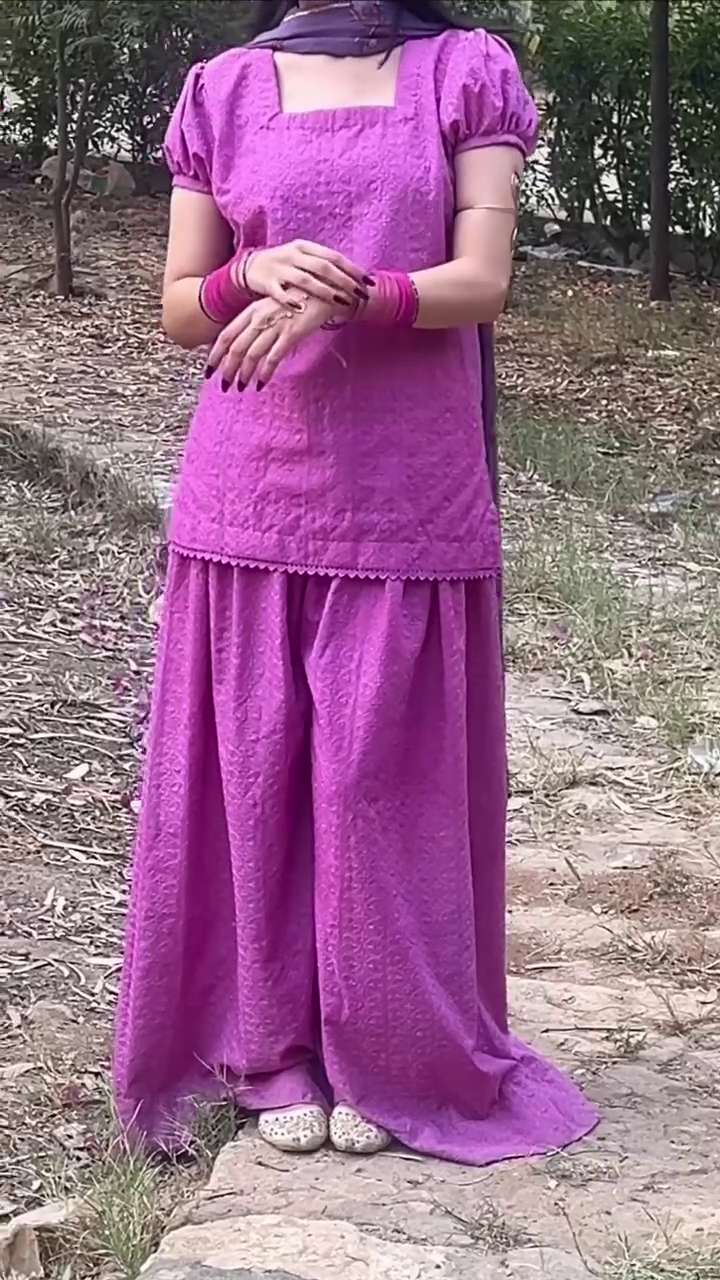 Purple Georgette Chikankari Kurta Gharara Set – Elegant, Ethnic, and Timeless