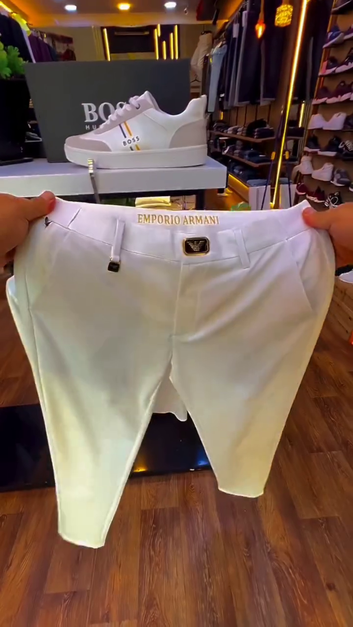 🤍 Elegant All-White Ensemble: BOSS Long-Sleeve Shirt & Emporio Armani Trousers ✨👔