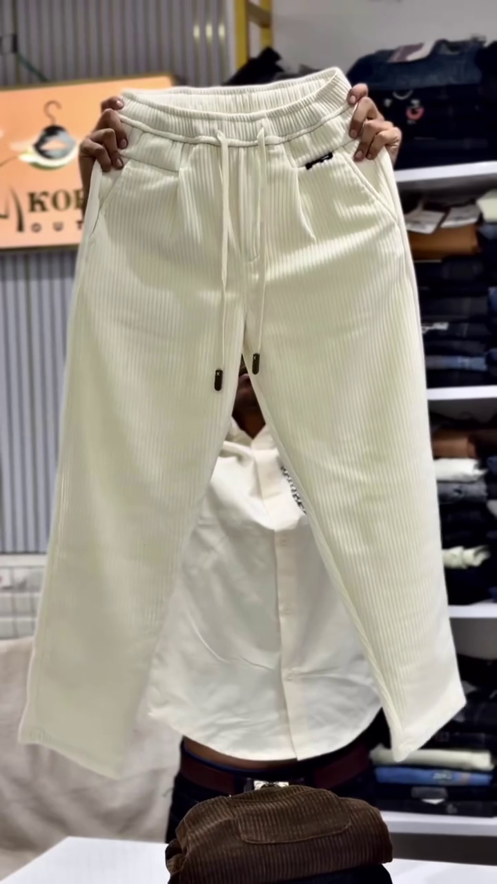 👖 Cozy & Casual: Beige Corduroy Baggy-Fit Pants with Drawstring Waist 🤎✨