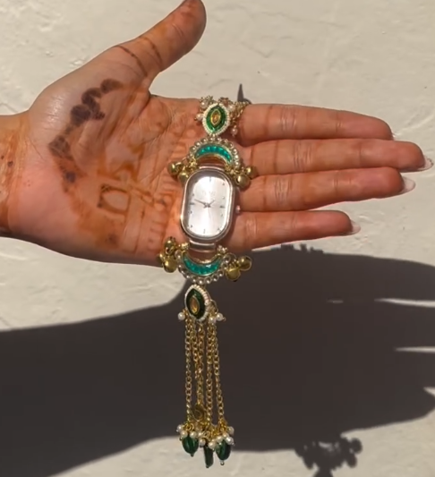 Titan Raga X Masaba Quartz Analog Watch – Elegant Green Dial with Luxe Gold Strap