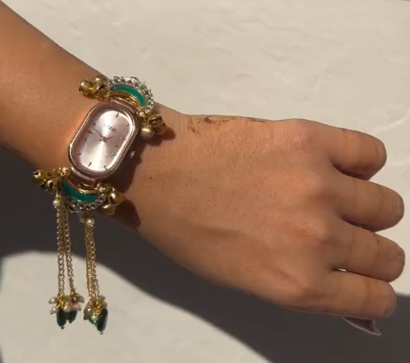 Titan Raga X Masaba Quartz Analog Watch – Elegant Green Dial with Luxe Gold Strap