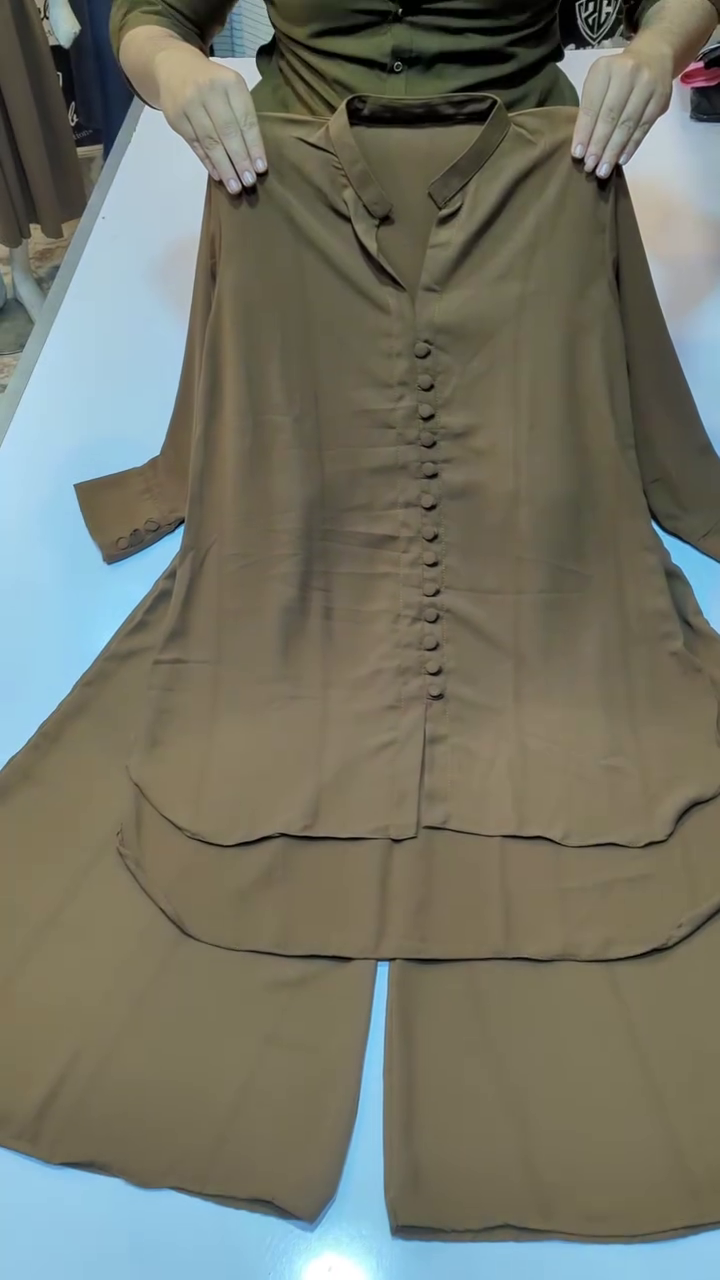 Effortless Elegance: Women’s Brown Co-Ord Set with Long Tunic & Wide-Leg Trousers