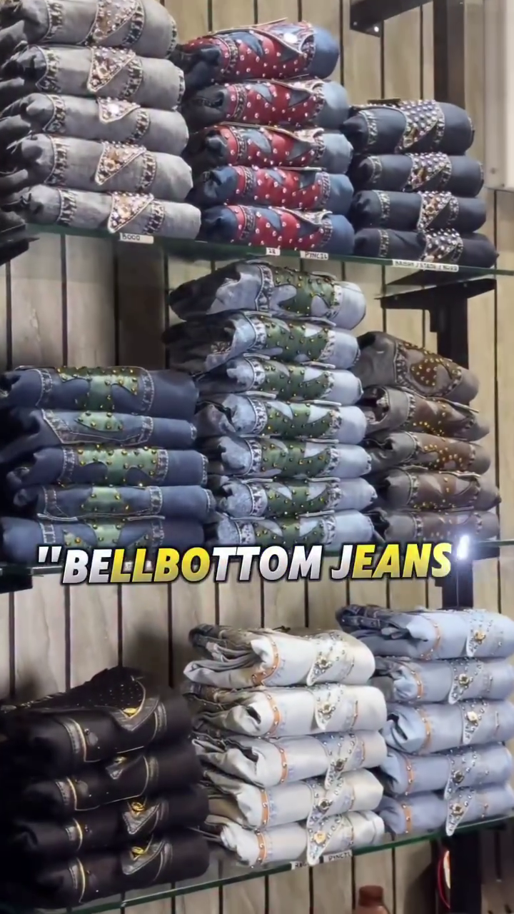 Bold Detail, Classic Denim: Men’s Blue Jeans with Green & Studded Back Pockets