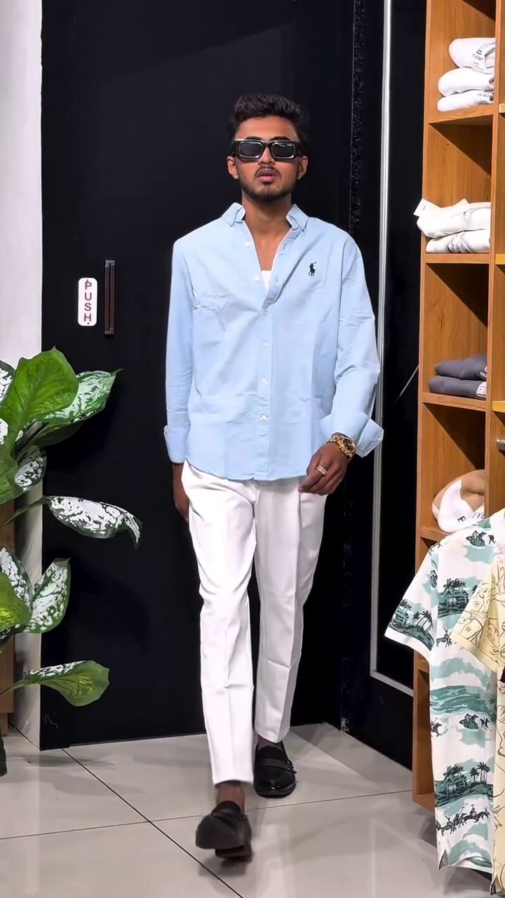 Fresh & Effortless: Light Blue Button-Down Linen–Cotton Blend Shirt