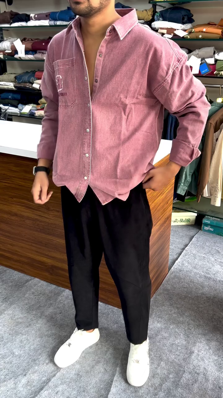 Casual Cool: Faded Pink Denim Button-Down Shirt