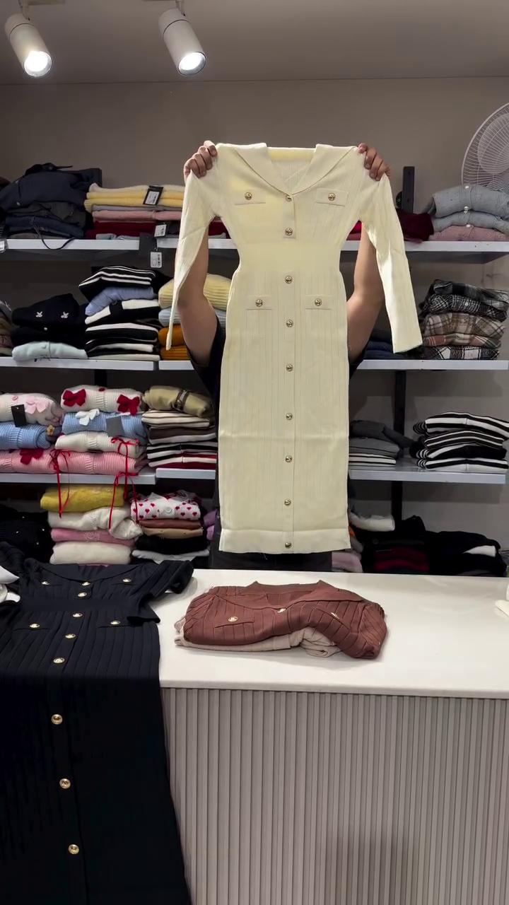 Classy & Timeless: Black Bodycon Button Dress with Golden Detailing – Elegant Winter Must-Have