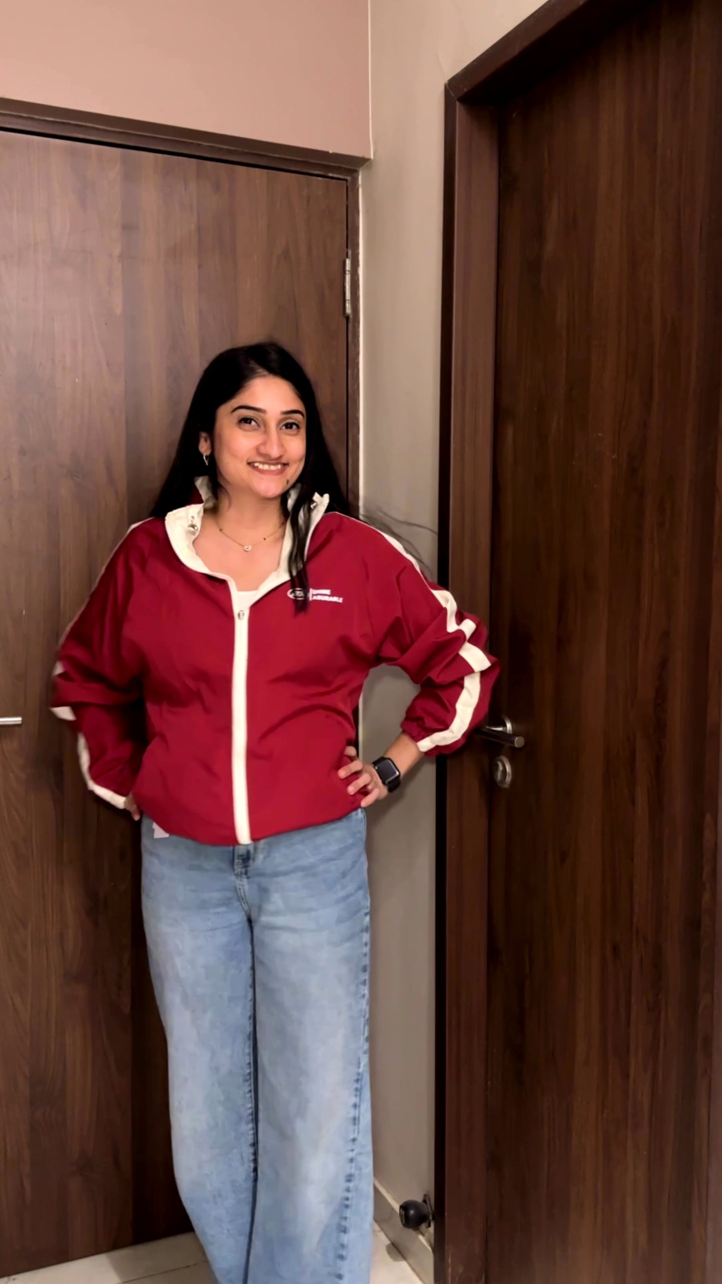 Sporty Chic Essential: Cream & Red Zip-Up Windbreaker Jacket for Effortless Everyday Style