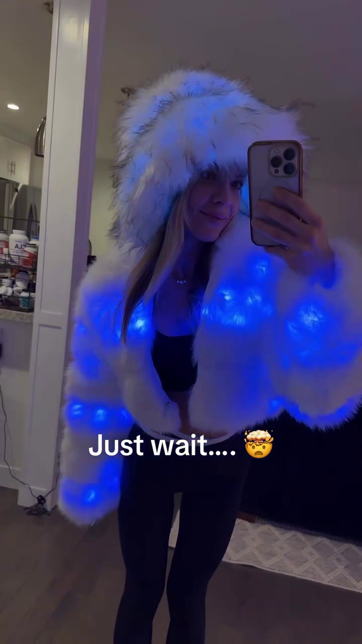 Glow-Up Winter Vibes: LED Rainbow Faux Fur Jacket & Matching Fluffy Hat – The Ultimate Party Statement Look