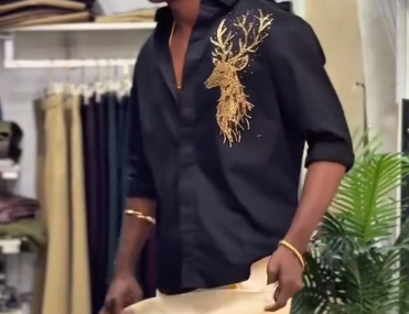 🦅✨ Stone Work Eagle Design White Full Sleeve Shirt – Power Meets Luxury