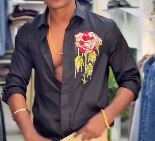 🦅✨ Stone Work Eagle Design White Full Sleeve Shirt – Power Meets Luxury