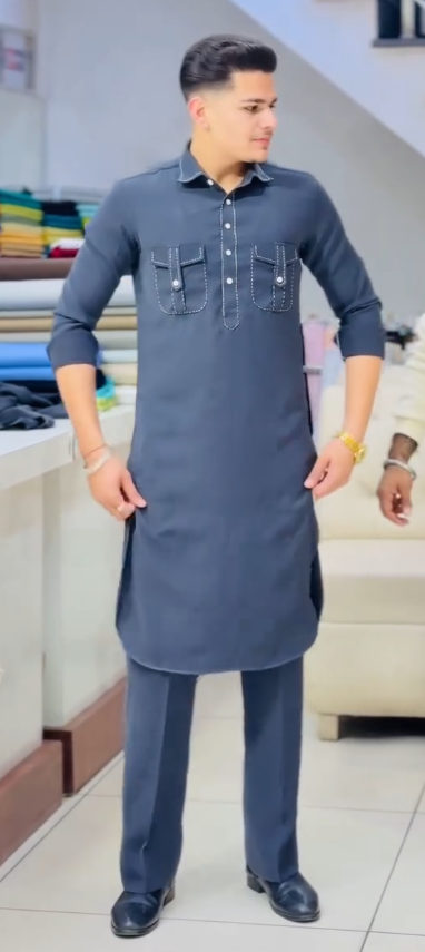 Men’s Spread-Collar Regular Fit Kurta & Salwar Set – Classic Comfort Meets Traditional Style