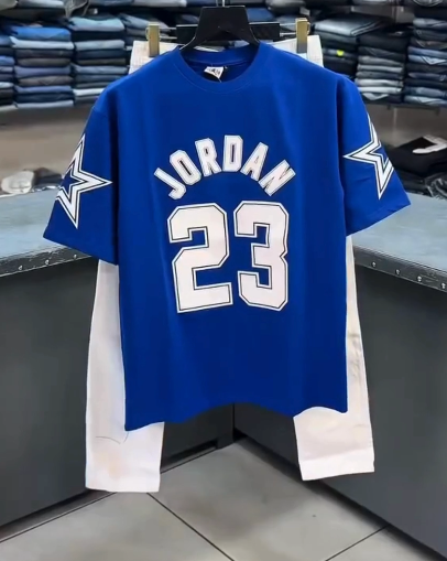 Blue & White Men’s Oversized Typography T-Shirt with “JORDAN 23” Print – Jeans Combo
