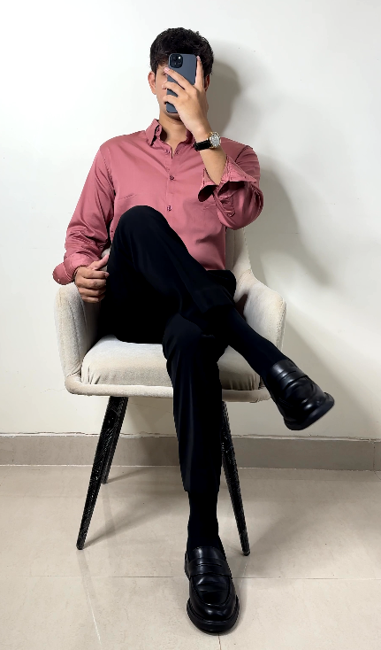 Formal Black Textured Shirt with Trousers – Sleek, Elegant & Office-Ready