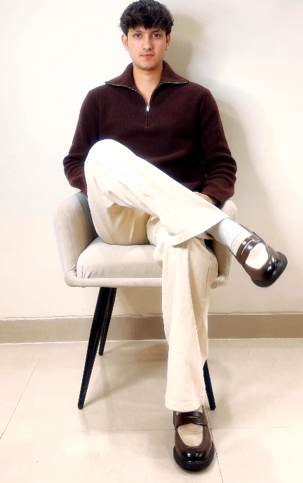 Men’s Beige Knit Sweater with Trousers Combo – Premium Smart Casual Outfit