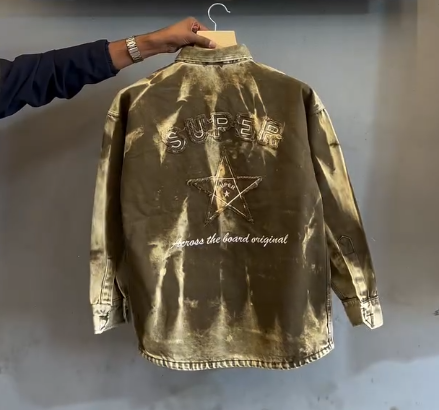 Denim Baggy Shirt with Tie-Dye Wash & Embroidered Pocket Logo – Casual Streetwear Vibes