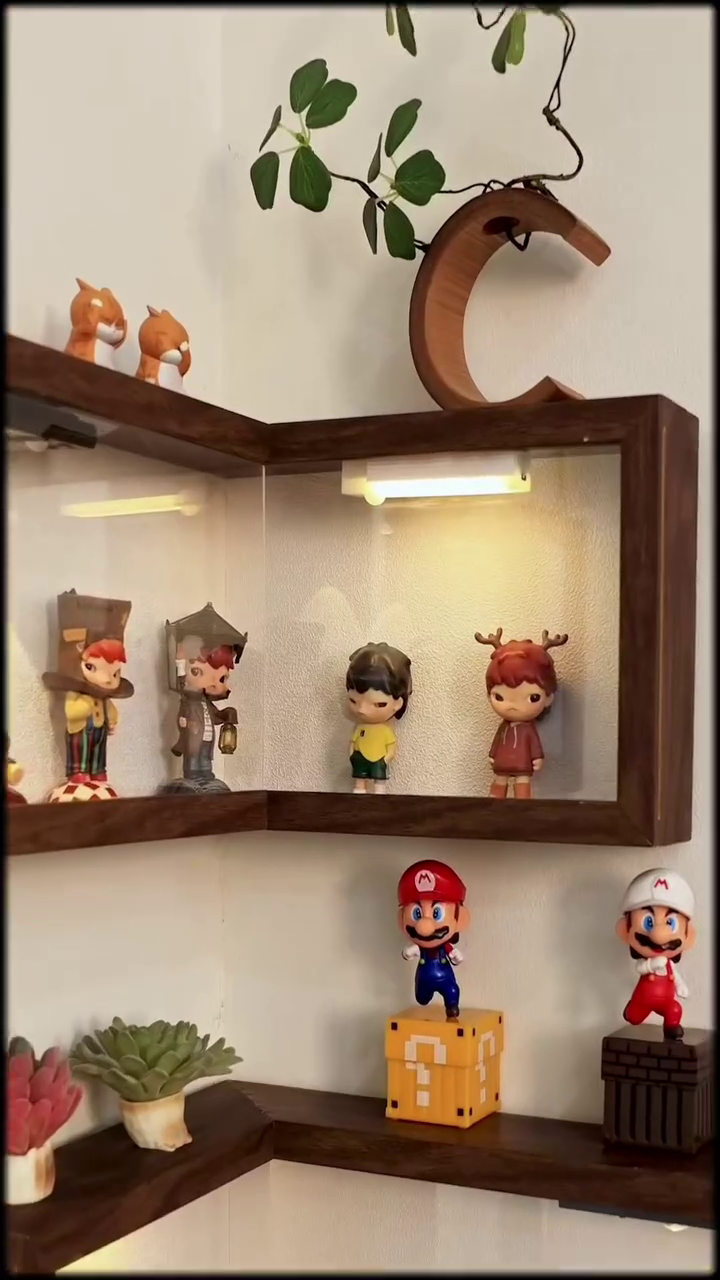 Modern Floating Corner Wall Shelves with LED Display – Stylish Storage & Decor Solution