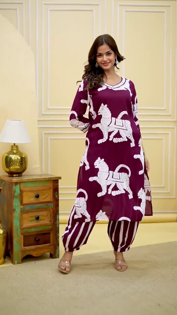 Maroon Printed Kurta Set – Traditional Motif with Contemporary Comfort