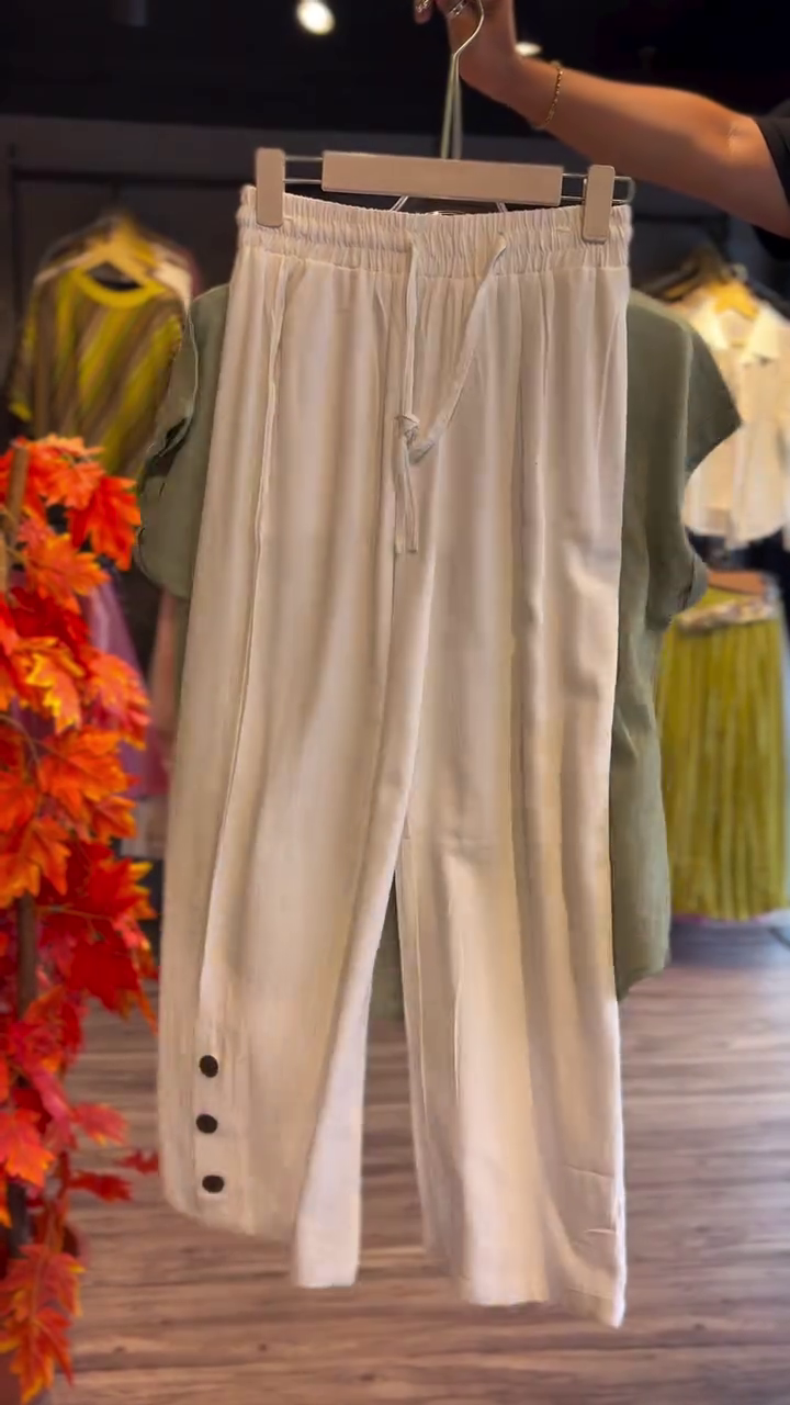 Sage Green Embroidered Top & White Pants Set – Elegant Casual Co-Ord