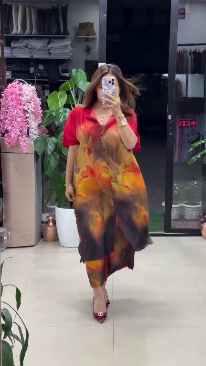 Red Abstract Printed Co-Ord Set – Bold Colors with Effortless Style