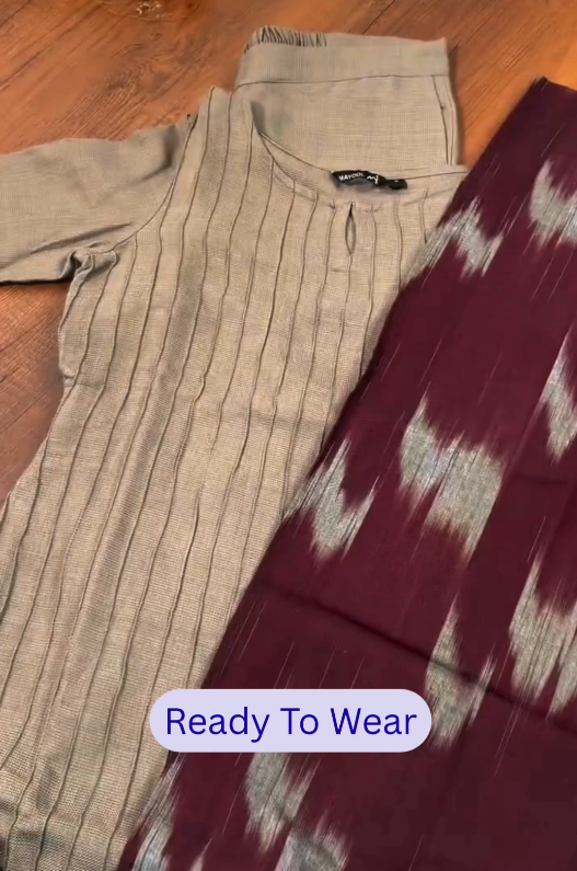Ready-to-Wear Kurta Set – Textured Grey Kurta with Matching Bottom & Dupatta