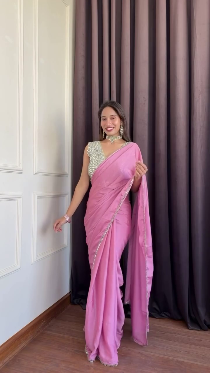 “Grace in Bloom: Exquisite Floral Embroidered Saree with Matching Blouse”