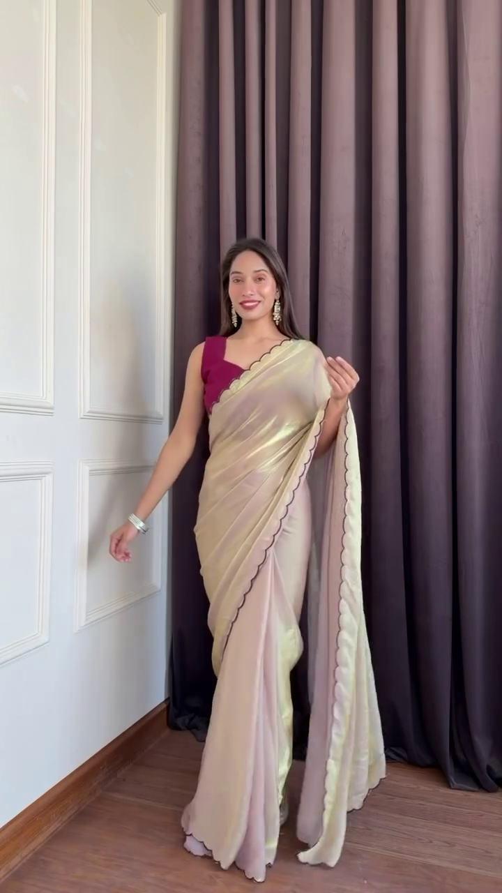 “Grace in Bloom: Exquisite Floral Embroidered Saree with Matching Blouse”