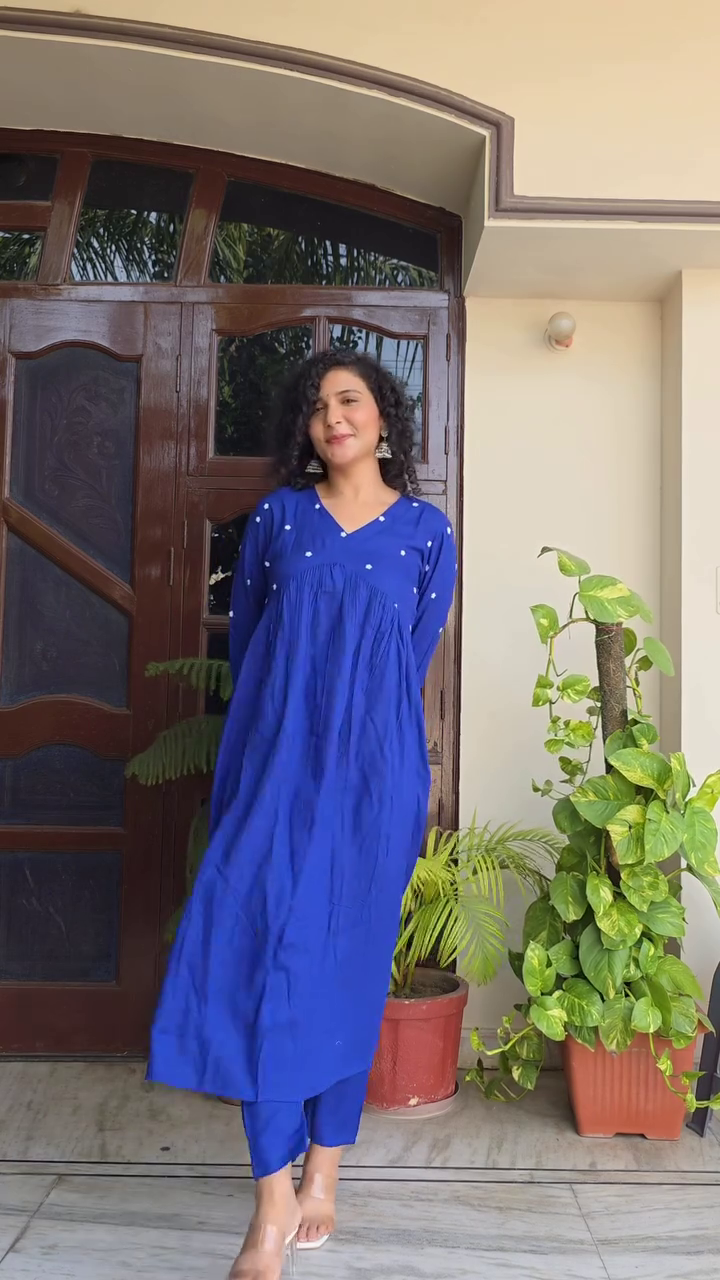💙 Royal Ease: Cobalt Blue Relaxed Kurta Set