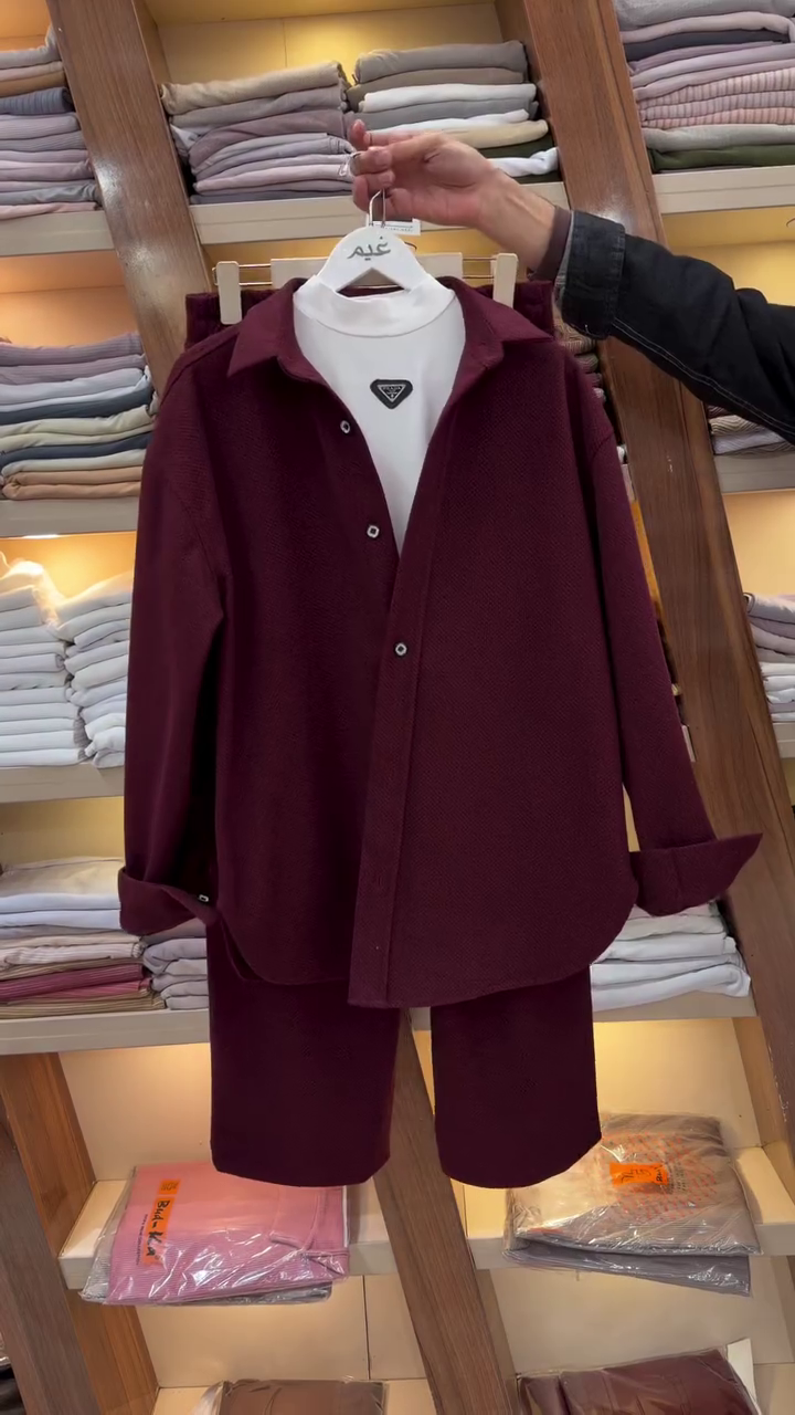 🩶 Urban Texture: Grey Layered Shirt & Trouser Set