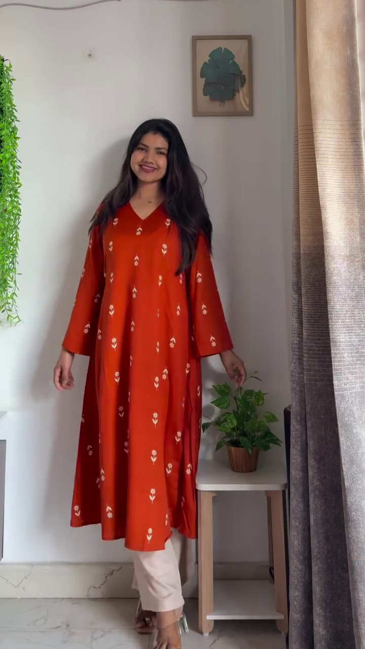 🧡 Sunset Bloom: Printed A-Line Kurta