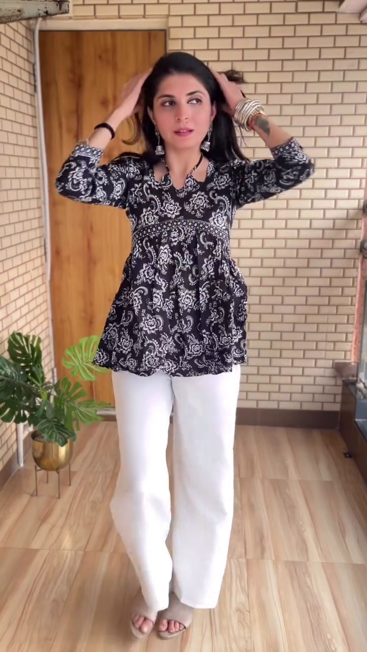 🌿 Ivory Garden: Embroidered Peplum Kurti