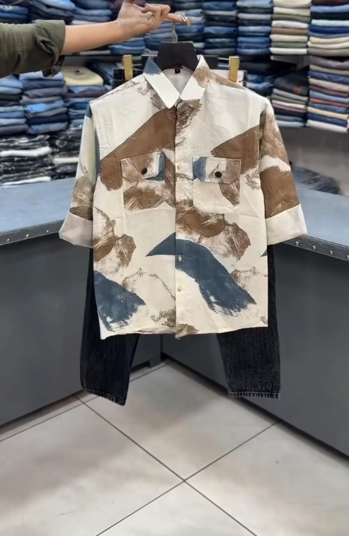 🤍 Urban Wash: Printed Utility Shirt & Denim Set