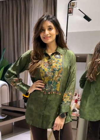 Elegant Olive Green Printed Shirt