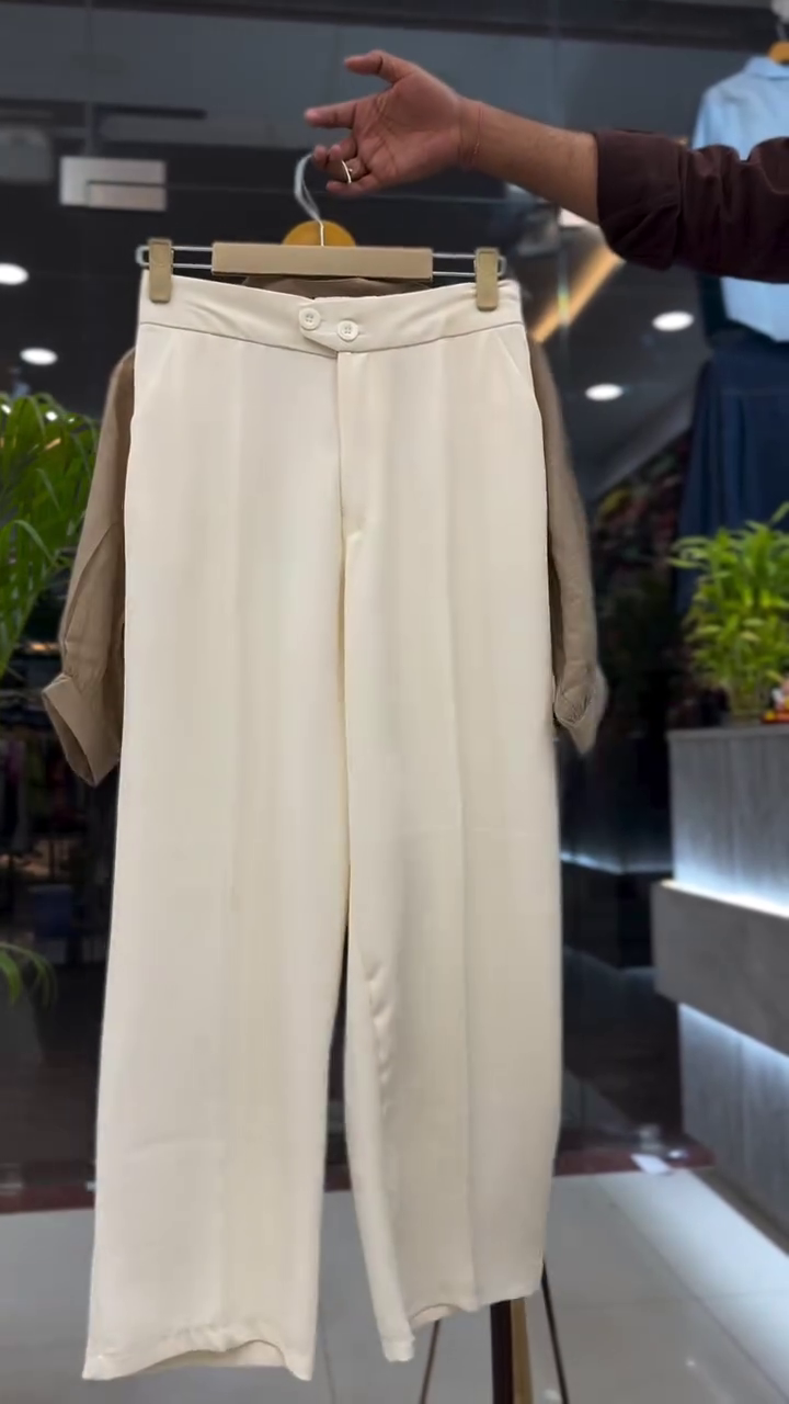 Elegant Taupe Embroidered Top with Ivory Wide-Leg Pants – Minimal Luxury, Maximum Grace