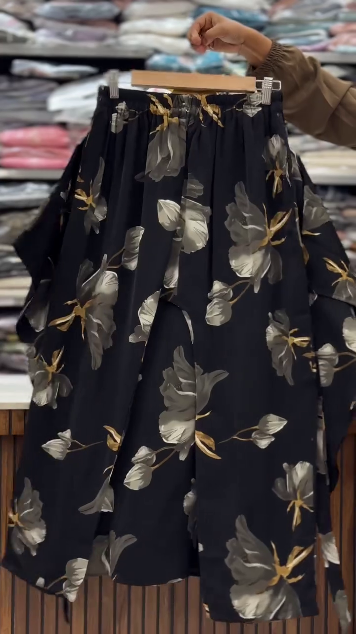 Elegant Black Floral Co-Ord Set – Statement Cape Style with Luxe Gold Accents