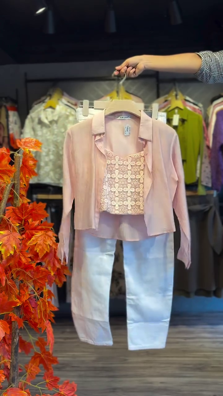 Blush Pink Layered Co-Ord Set with White Denim – Soft, Feminine & Effortlessly Chic