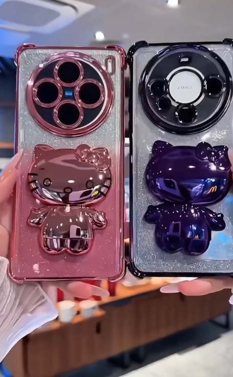 Luxury Plated 3D Character Phone Case with Folding Stand & Hidden Mirror – Style Meets Function