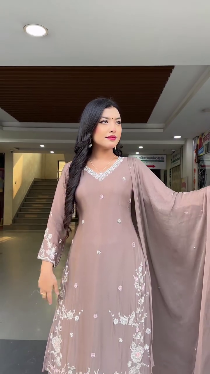 Elegant Embroidered Round Neck Kurta & Sharara Set with Matching Dupatta – Perfect Festive Wear